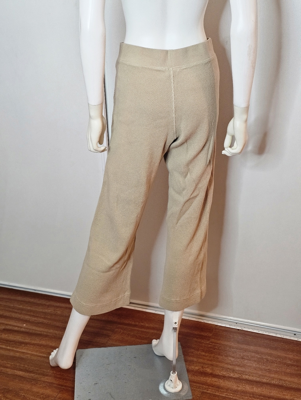 Pact 100% Organic Cotton Waffle Women's Beige Wide-Leg Knit Pants Size M - Picture 9 of 12